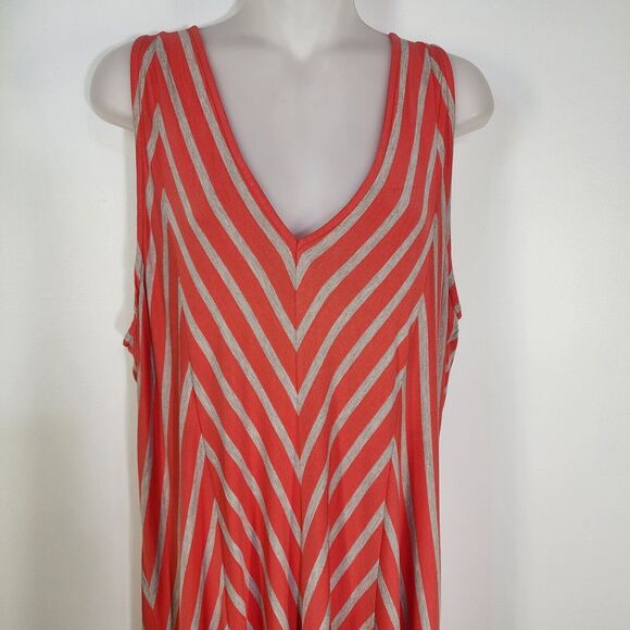 Chelsea & Theodore Mini Dress Womens XL Sleeveless Red Khaki Chevron Striped V - Picture 3 of 6